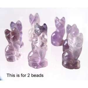  ADORABLE  2 AMETHYST Sitting Carved CAT Beads 9257LAM 