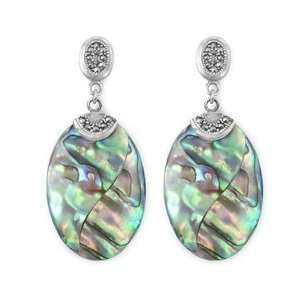  Silver Earrings with Stone   Marcasite, Abalone   Height 