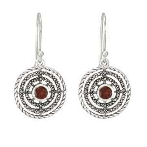   Sterling Silver Marcasite Garnet Concentric Circles Earrings: Jewelry