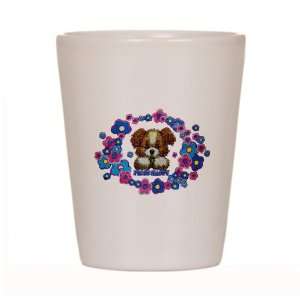  Shot Glass White of Im So Happy Puppy Dog with Flowers 