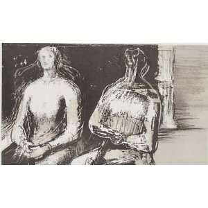     Henry Moore   24 x 14 inches   Two seated Figures against a pillar