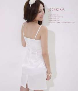 New Korea Womens Elegant White Slim Satin Dress  