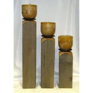  Handcrafted Chestnut Wood Beam Candle Holder Set of 3 