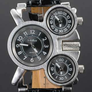 For FASHION ICON Timezone GMT Mens Quartz Wrist Watch Steel Case 