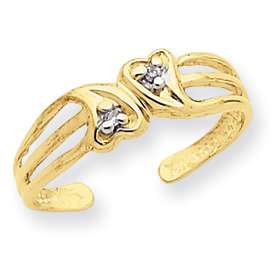 14k Yellow Gold Double Heart Diamond Accent Toe Ring  