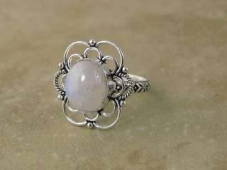 silver ring (size 8 )** >>** winter white moonstone ** 