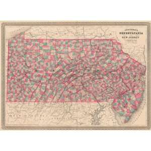  Johnson 1870 Antique Map of Pennsylvania and New Jersey 