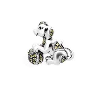  925 Silver Marcasite & Sapphire Dog Brooch Jewelry