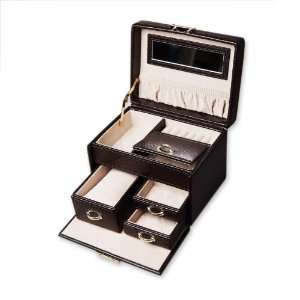    Genuine Brown Leather Jewelry Box with Gold Accent Tabs Jewelry