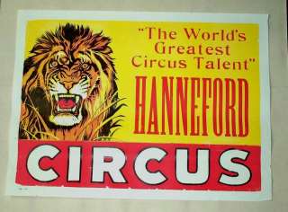 1960s AFRICAN LION 3 Ring Circus Poster HANNEFORD  