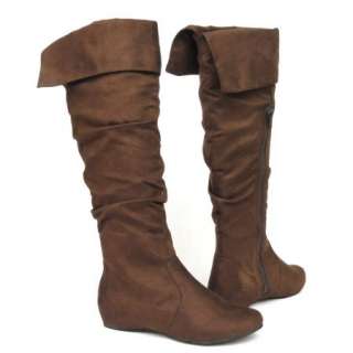 Brown Womens Knee High Slouchy Cuffed Flat Boots Sz 9 / winter comfort 
