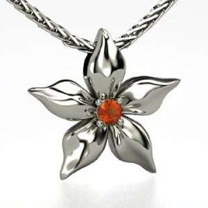    Star Flower Pendant, Round Fire Opal Platinum Necklace Jewelry