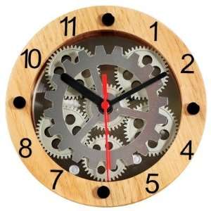    Wooden Moving Gear Clock with Red Second Hand: Home & Kitchen