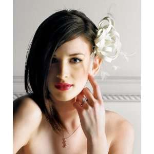  Designer Hair Accessory with Feathers and Matte Satin in 