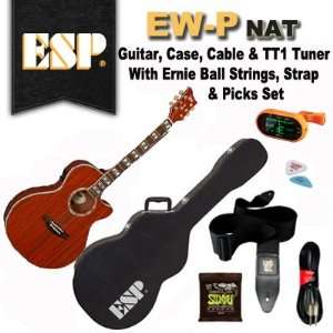  ESP EW P Acoustic Electric Guitar, Case, Tuner, Cable 