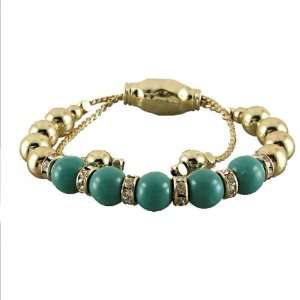  Gold Tone Fashion Bracelet with Turquoise Beads in Center 