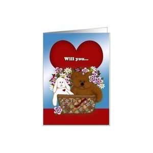  Will You Bee Mine? Valentine Bear and Bunny Basket Card 