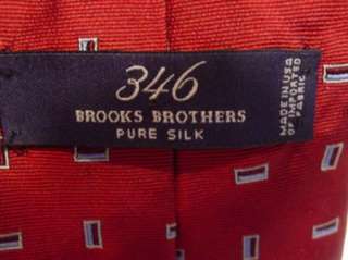 346 BROOKS BROTHERS Red Jaquard Rectangle Print Pure Silk Tie  