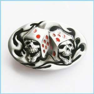  Pewter Casino Dice Skull Tattoo Poker Belt Buckle CS 038 
