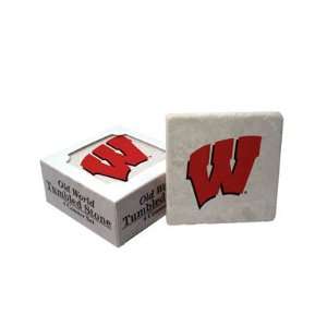  Wisconsin Badgers Tumbled Stone Coaster Set Sports 