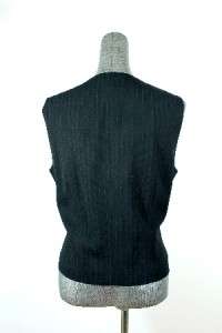 womens black pinstripe  3pc pant suit vest wool 