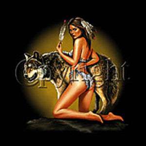 NATIVE AMERICAN MAIDEN WOLF T SHIRT BLACK LARGE NEW  
