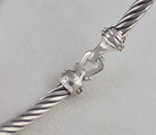   Yurman SS 3mm Pave Diamond Cable Buckle Bracelet, Size Small  
