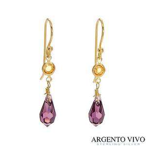 ARGENTO VIVO Designer Earrings with Genuine Crystals in 18K/925 Silver 