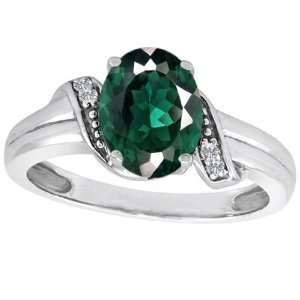   Lab Created Oval Emerald and Diamond Ring(Metal=White Gold,Size=4