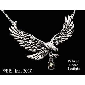 Large Eagle Necklace with Gem, 14k White Gold, Star Diopside set 