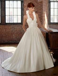   Taffeta Halter Ruffles Neckline Evening Bridal Wedding Gown 4805