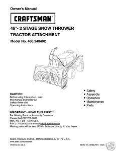 Craftsman 46 Snow Thrower Attach. Manual # 486.248462  