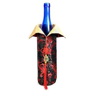 SILK WINE BOTTLE COVER Bag Chinese Brocade Fabric Gift NEW Black Red 