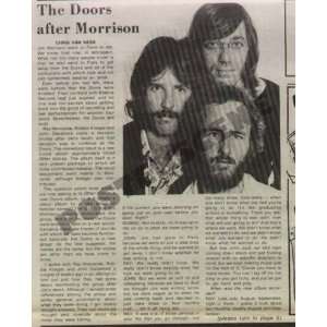  The Doors 1971 Newspaper Interview Chris Van Ness