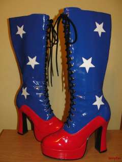   White Blue Patent GoGo Drag Queen Platform 5 inch Heel Boots 11  