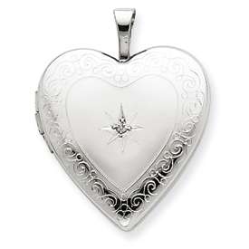 14k White Gold Side Swirls .01ct Diamond Heart Locket  