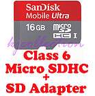 SanDisk 16GB Micro SDHC TF Memory Card Class 6 + SD Ada