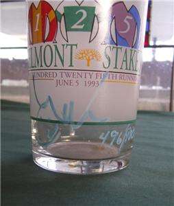 SIGNED 1993 JULIE KRONE JOCKEYS GUILD BELMONT STAKES GLASS 496/1000 