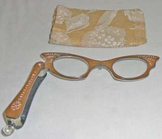 Vintage lorgnette reading glasses, compact folding  