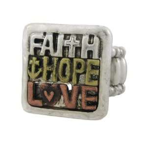 Tri Tone FAITH HOPE LOVE Stretch Ring Affirmation