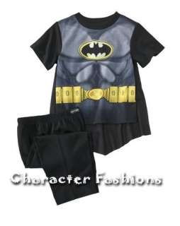 BATMAN Pajamas pjs with CAPE Shirt Pants Size 2T 3T 4T 5T Short Sleeve 