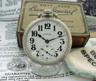 Illinois Bunn Special 60h RR Pocket Watch w Original Box, Bag, Papers 