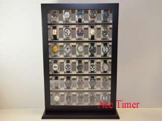 30 Watch Wooden Black Stand Wall Display Storage Case Fit up to 60mm 