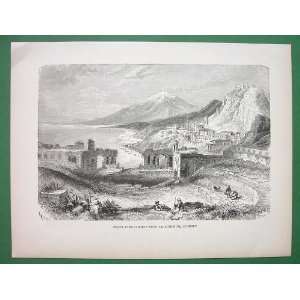 ITALY Sicily Mount Etna View from Taorminium   Antique Print Woodcut 