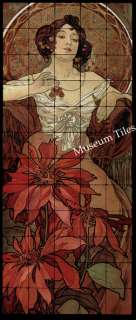 20x48 Art Nouveau Mucha Ruby Fine Art Marble Tile Mural  
