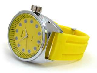 Jumbo Silver Case Yellow Silicone Gel Rubber Band WATCH  