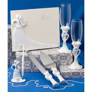 Wedding set book pen flutes cake server Couples design  
