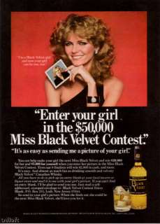 1978 Cheryl Tiegs Photo Black Velvet Whisky print ad  