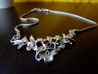 ORCHID FLOWER WOMENS NECKLACE 925 STERLING SILVER NEW  