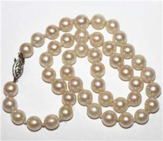 Vintage 7MM PEARL NECKLACE 14k Gold Clasp ~15 1/4  